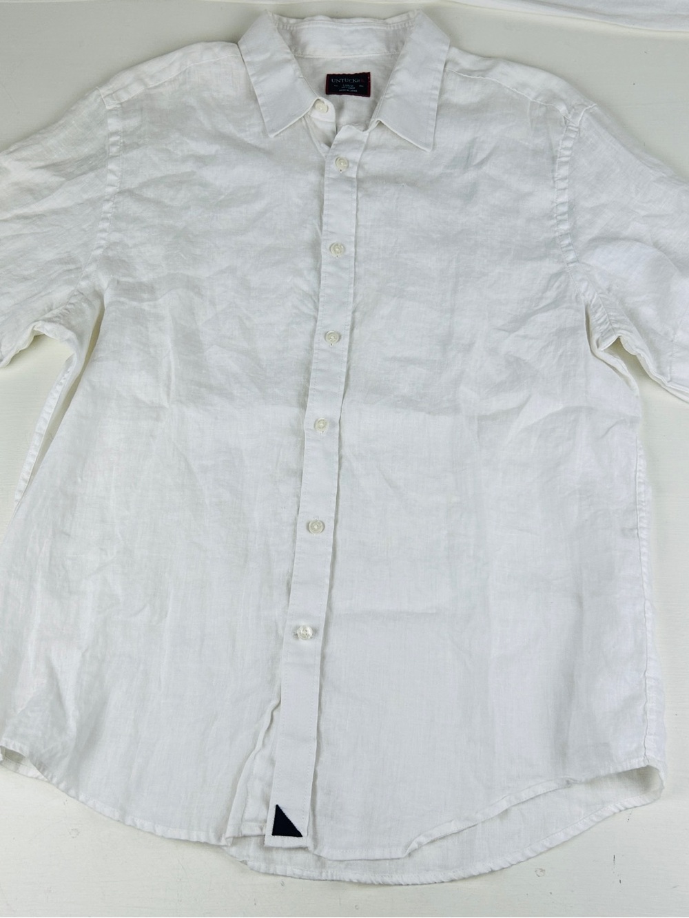 Untuckit Mens Button Front S/S Shirt Sz Large 100% Linen White Short Sleeve